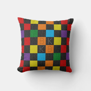 Chequered Glitter Rainbow LGBTQ Gay Pride Monogram Throw Pillow