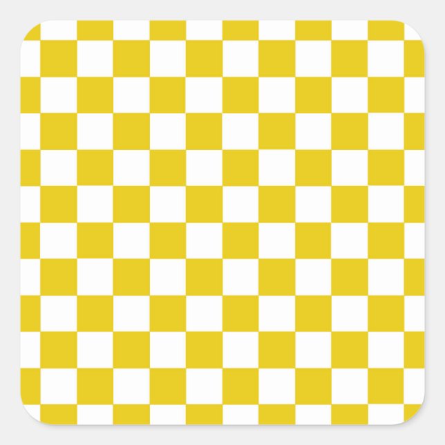 Chequered Gold and White Square Sticker (Front)
