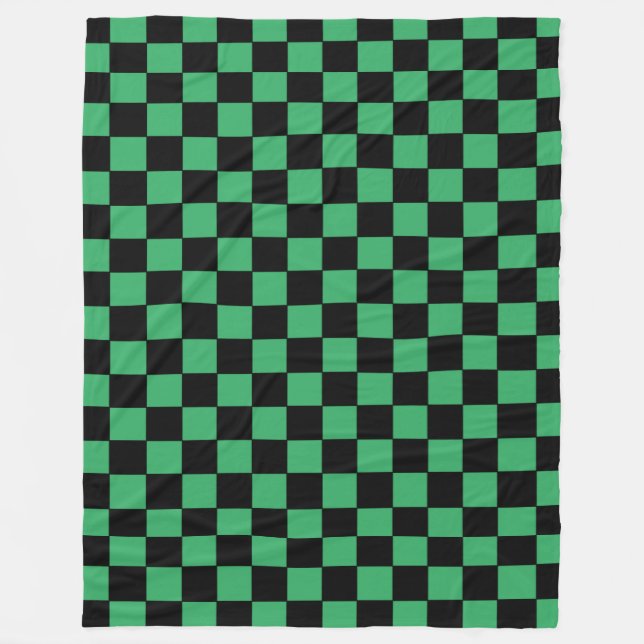 Chequered Green and Black  Fleece Blanket (Front)