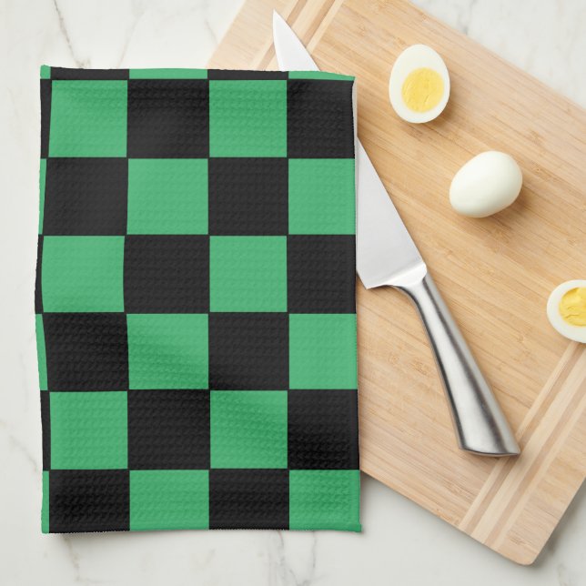 Chequered Green and Black Kitchen Towel (Quarter Fold)