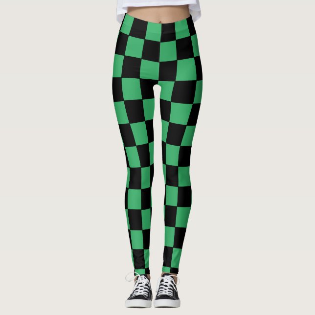 Chequered Green and Black Leggings (Front)