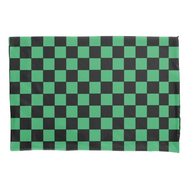 Chequered Green and Black Pillowcase (Front)