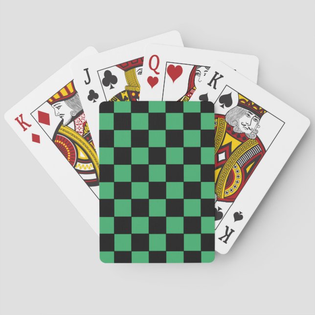 Chequered Green and Black Playing Cards (Back)