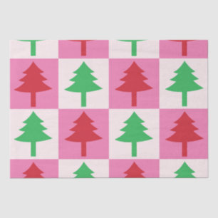 Chequered Green and Red Christmas Trees Pattern Tissue Paper