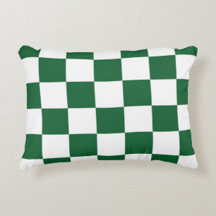 Chequered Green and White Accent Pillow