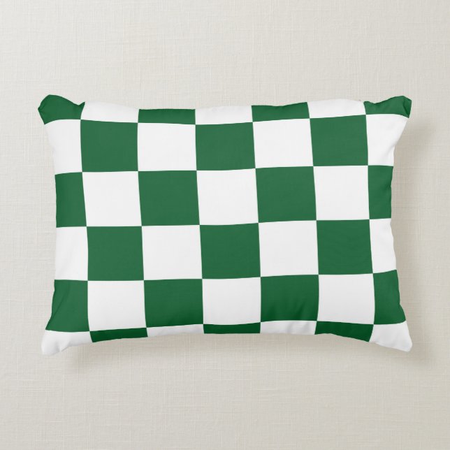 Chequered Green and White Accent Pillow (Front)