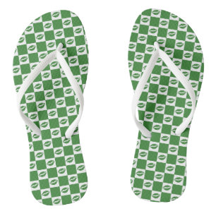 Chequered Green and White Lips Clover Pattern Flip Flops