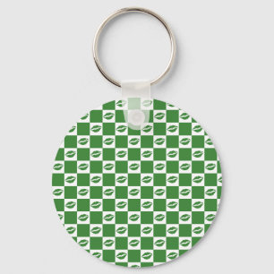 Chequered Green and White Lips Clover Pattern Keychain