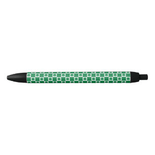 Chequered Green and White Shamrock Clover Pattern Black Ink Pen