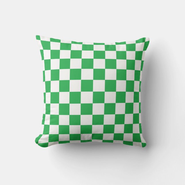 Chequered Green and White Throw Pillow (Front)
