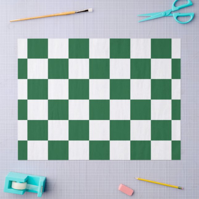Chequered Green and White Tissue Paper (Craft)