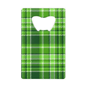 Chequered Green Colour Pattern Credit Card Bottle Opener