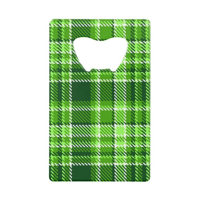 Chequered Green Colour Pattern Credit Card Bottle Opener (Front)