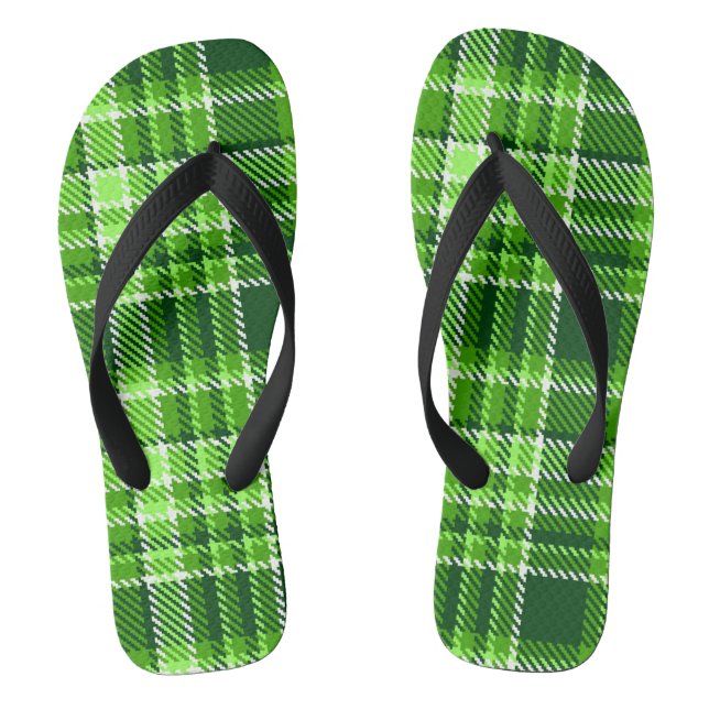 Chequered Green Colour Pattern Flip Flops (Footbed)