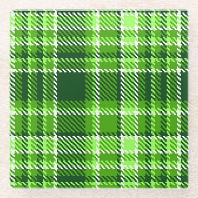Chequered Green Colour Pattern Glass Coaster (Front)