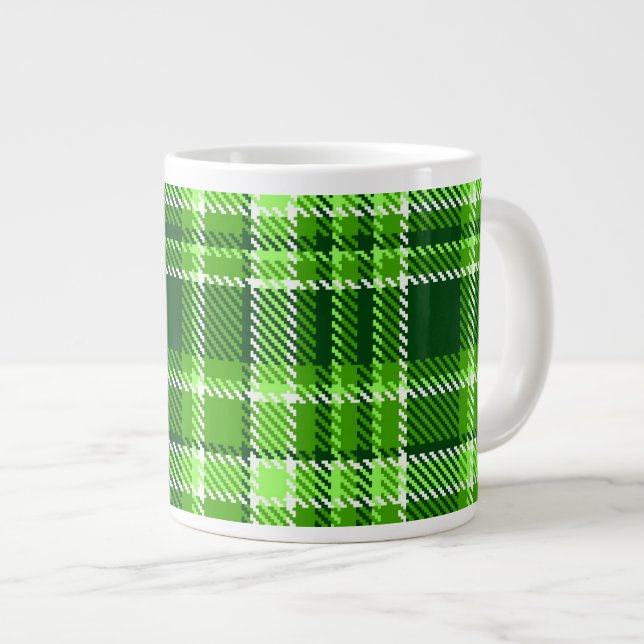 Chequered Green Colour Pattern Large Coffee Mug (Front Right)