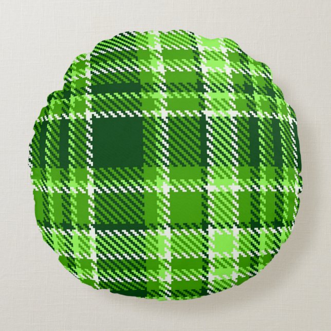 Chequered Green Colour Pattern Round Pillow (Front)