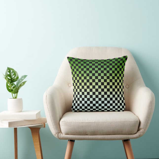 Chequered Green Fade Throw Pillow (Chair)