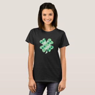 Chequered Green Irish Shamrock Four Leaf Clover T-Shirt