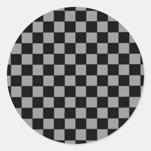 Chequered Grey and Black  Classic Round Sticker
