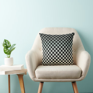 Chequered Grey and White Sunset Throw Pillow