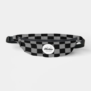 Chequered grey black geometric retro Monogram Fanny Pack