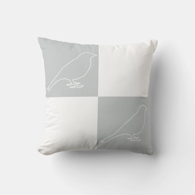 Chequered Grey & White Bird Pillow (Front)