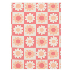 Chequered Groovy Peach Fuzz Retro Flowers Pattern Tablecloth