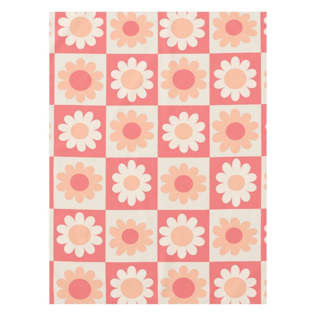 Chequered Groovy  Peach Fuzz Retro Flowers Pattern Tablecloth (Front)