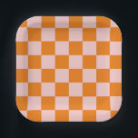 Chequered Halloween Retro Paper Plate<br><div class="desc">Add a touch of vibrant fun to your Halloween celebrations with our orange and pink chequered plates! These spooktacularly cool retro paper plates will bring a pop of colour and joy to your halloween celebration.</div>