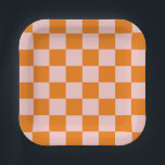Chequered Halloween Retro Paper Plate<br><div class="desc">Add a touch of vibrant fun to your Halloween celebrations with our orange and pink chequered plates! These spooktacularly cool retro paper plates will bring a pop of colour and joy to your halloween celebration.</div>
