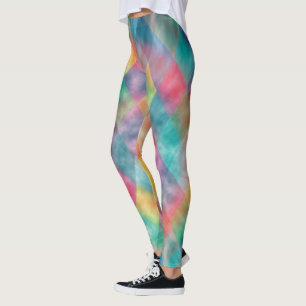 Chequered Harlequin Pale Rainbow Monogram Name Leggings