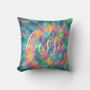 Chequered Harlequin Pale Rainbow  Throw Pillow