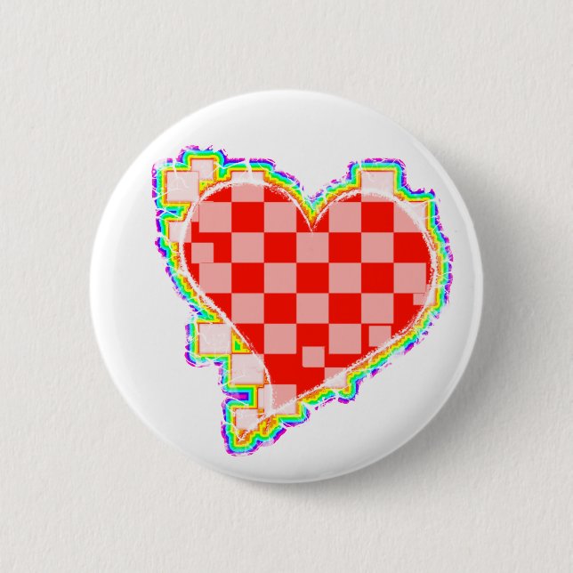 chequered heart. 2 inch round button (Front)