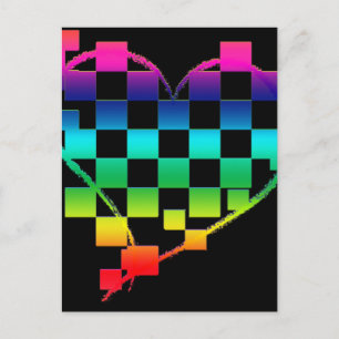 chequered heart. v1. postcard