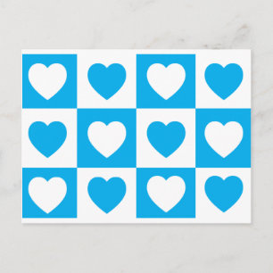 Chequered Hearts - Cyan Blue Postcard