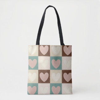 Chequered Hearts Grid Tote Bag