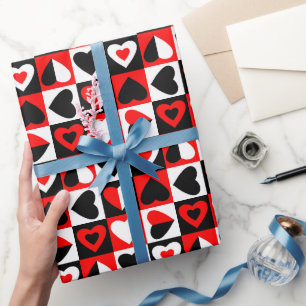 Chequered Hearts Pattern Wrapping Paper