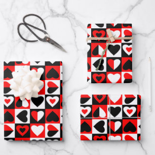 Chequered Hearts Pattern Wrapping Paper Sheet