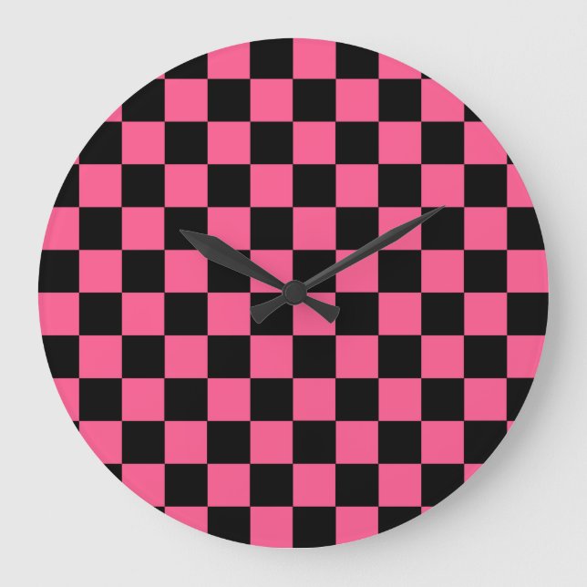 Chequered Hot Pink and Black Large Clock (Front)