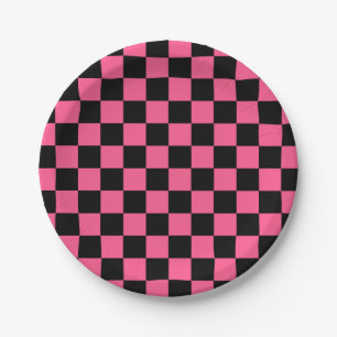 Chequered Hot Pink and Black Paper Plate