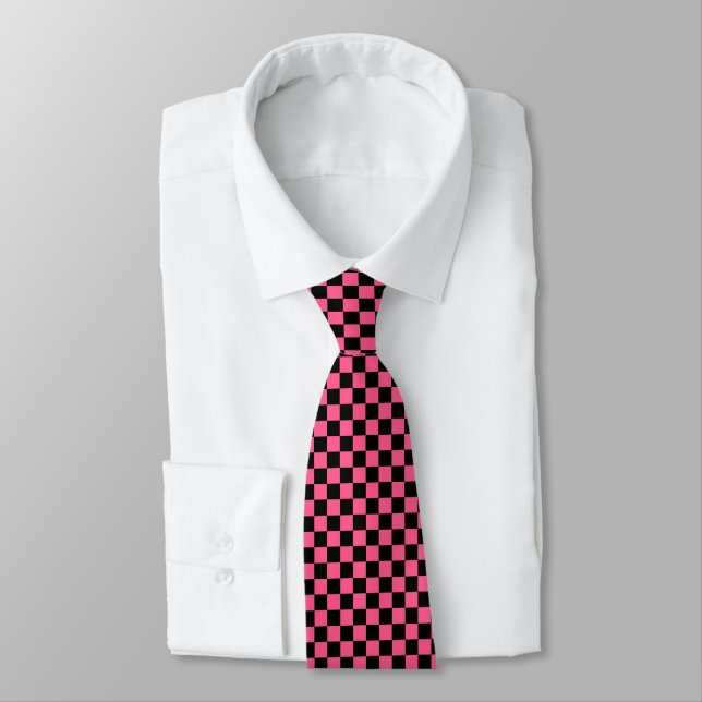Chequered Hot Pink and Black Tie (Tied)