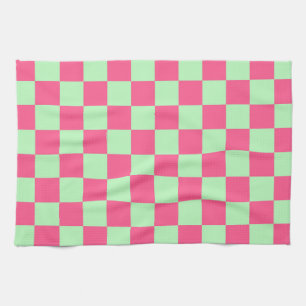 Chequered Hot Pink and Soft Green Kitchen Towel