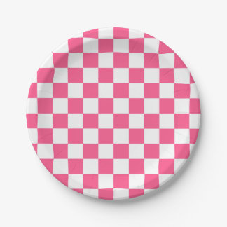 Chequered Hot Pink and White Paper Plate