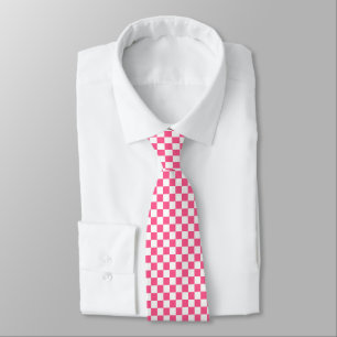 Chequered Hot Pink and White Tie