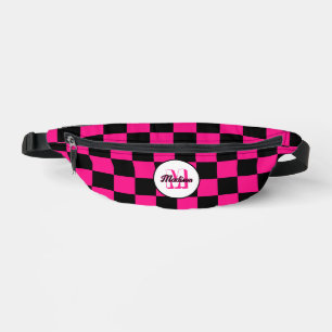 Chequered Hot pink black geometric retro Monogram Fanny Pack