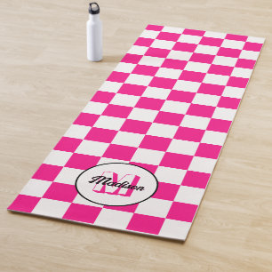 Chequered Hot pink white geometric retro Monogram Yoga Mat