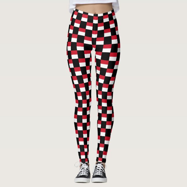 Chequered Indonesia Flag Pattern  Leggings (Front)