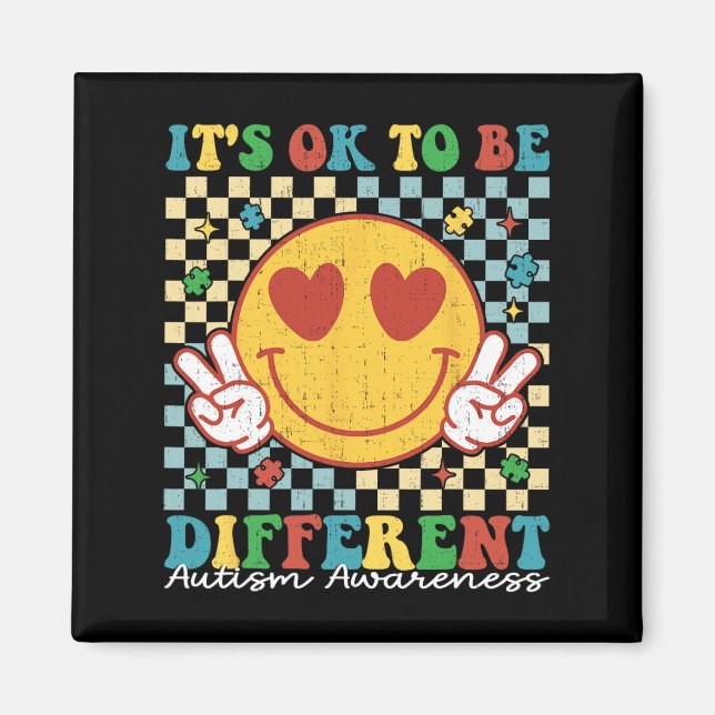 Chequered It Is Ok To Be Different Autism Awarenes Magnet (Front)