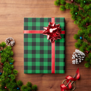 Chequered Kelly Green and Black Buffalo Plaid Wrapping Paper